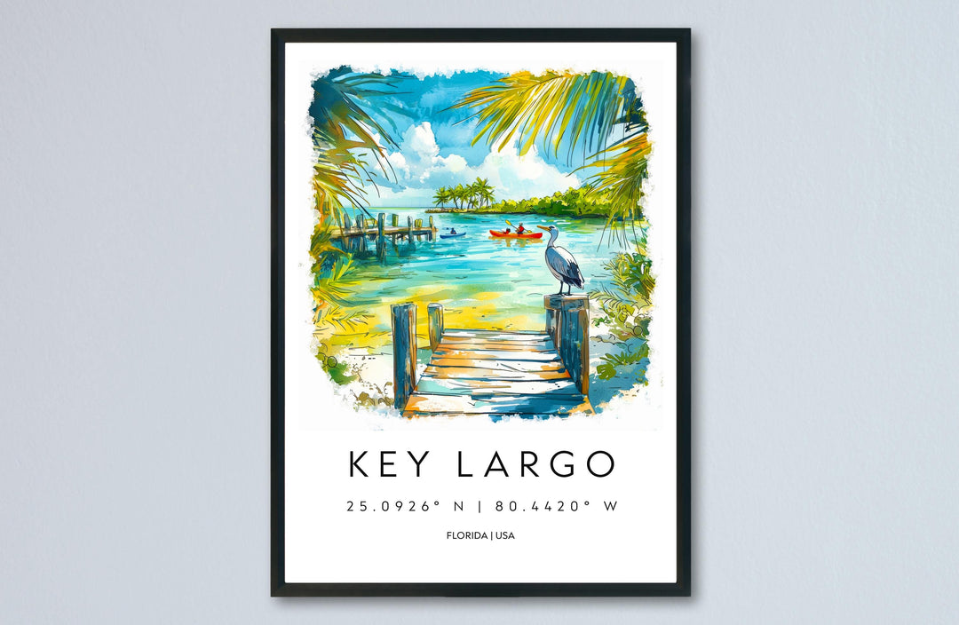 Key Largo Watercolor Poster Key Largo Travel Print Florida Wall Art Key Largo Decor Island Coast Scene Tropical Ocean Sunset Landscape