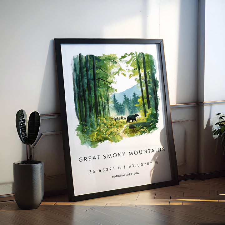 Great Smoky Mountains Watercolor Poster Smoky Mountains Travel Print Tennessee Wall Art Mountain Landscape Park Decor Scenic Nature Print