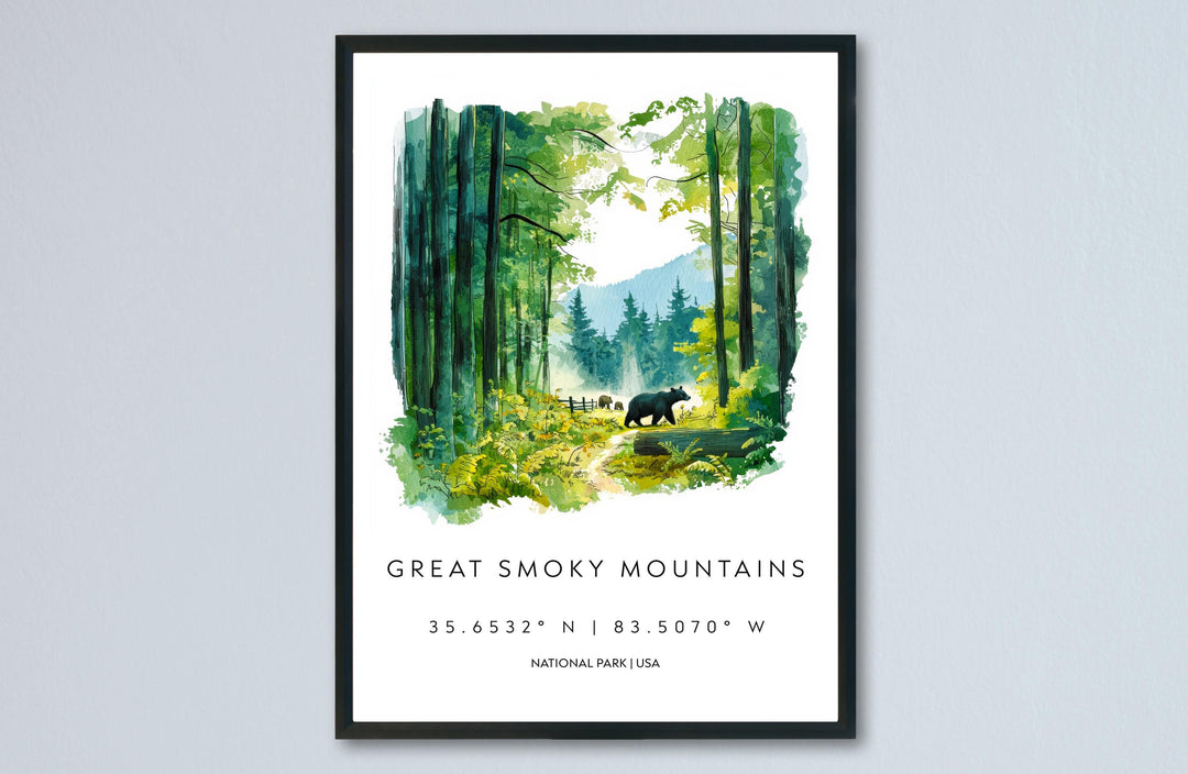 Great Smoky Mountains Watercolor Poster Smoky Mountains Travel Print Tennessee Wall Art Mountain Landscape Park Decor Scenic Nature Print