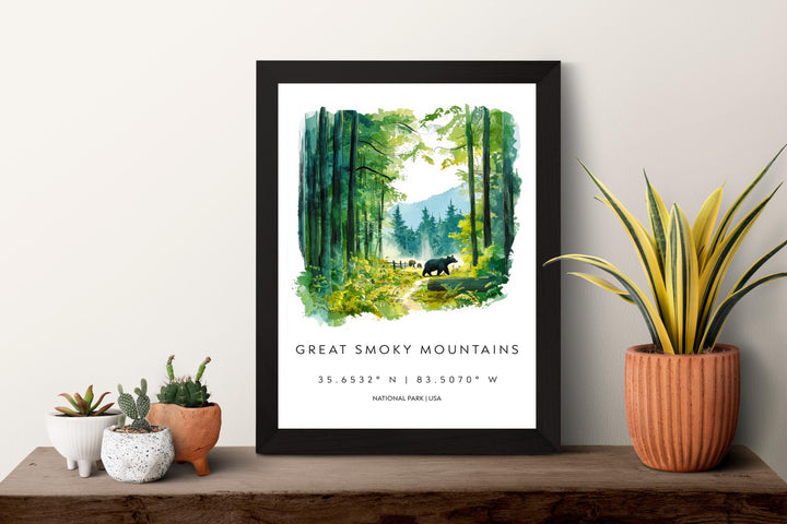 Great Smoky Mountains Watercolor Poster Smoky Mountains Travel Print Tennessee Wall Art Mountain Landscape Park Decor Scenic Nature Print