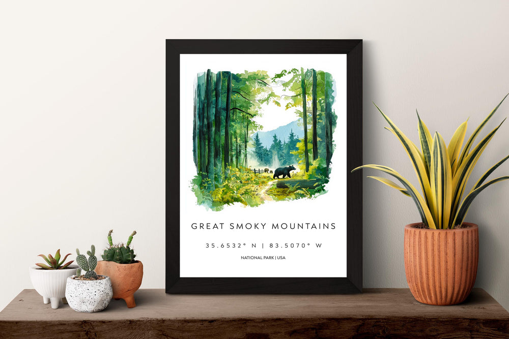 Great Smoky Mountains Watercolor Poster Smoky Mountains Travel Print Tennessee Wall Art Mountain Landscape Park Decor Scenic Nature Print