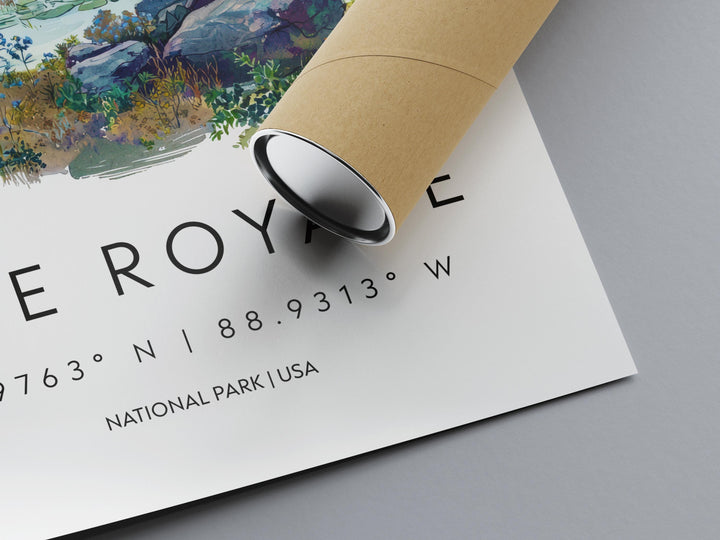 Isle Royale Watercolor Poster Isle Royale Travel Print Michigan Wall Art National Park Decor Lake Superior Landscape Wilderness Scene Print