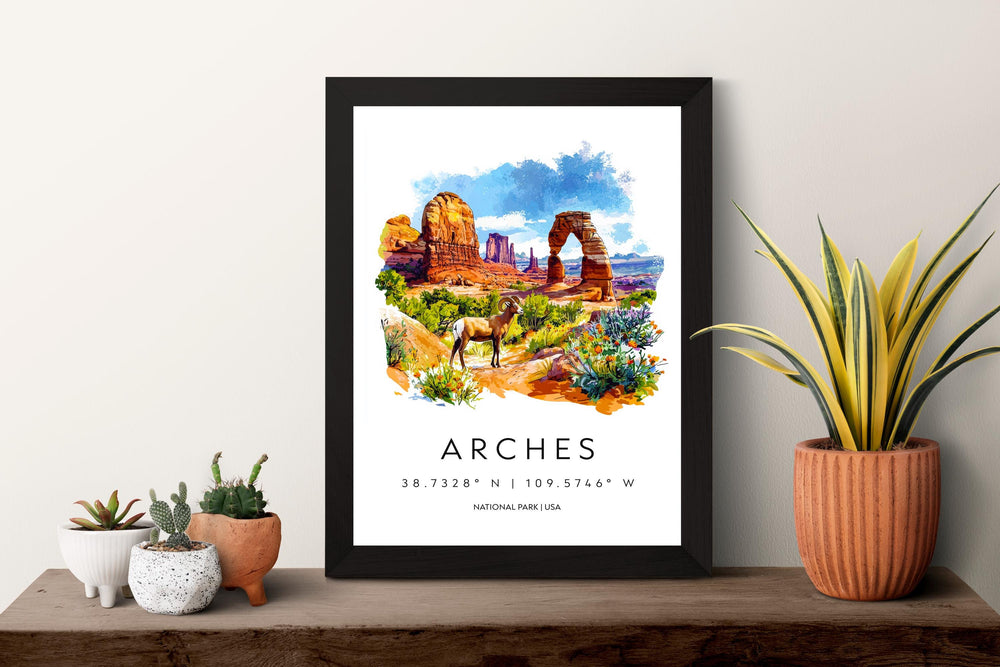 Arches National Park Watercolor Poster Arches Travel Print Utah Wall Art Arches Landscape Decor Desert Arch Scene Southwest Nature Print