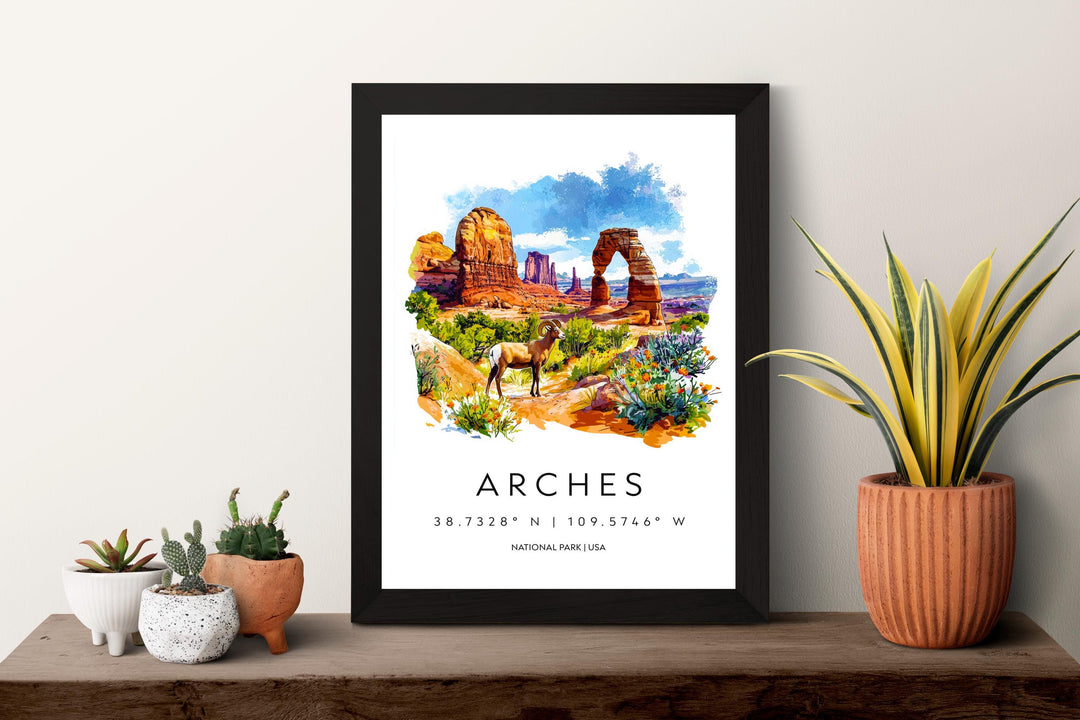 Arches National Park Watercolor Poster Arches Travel Print Utah Wall Art Arches Landscape Decor Desert Arch Scene Southwest Nature Print