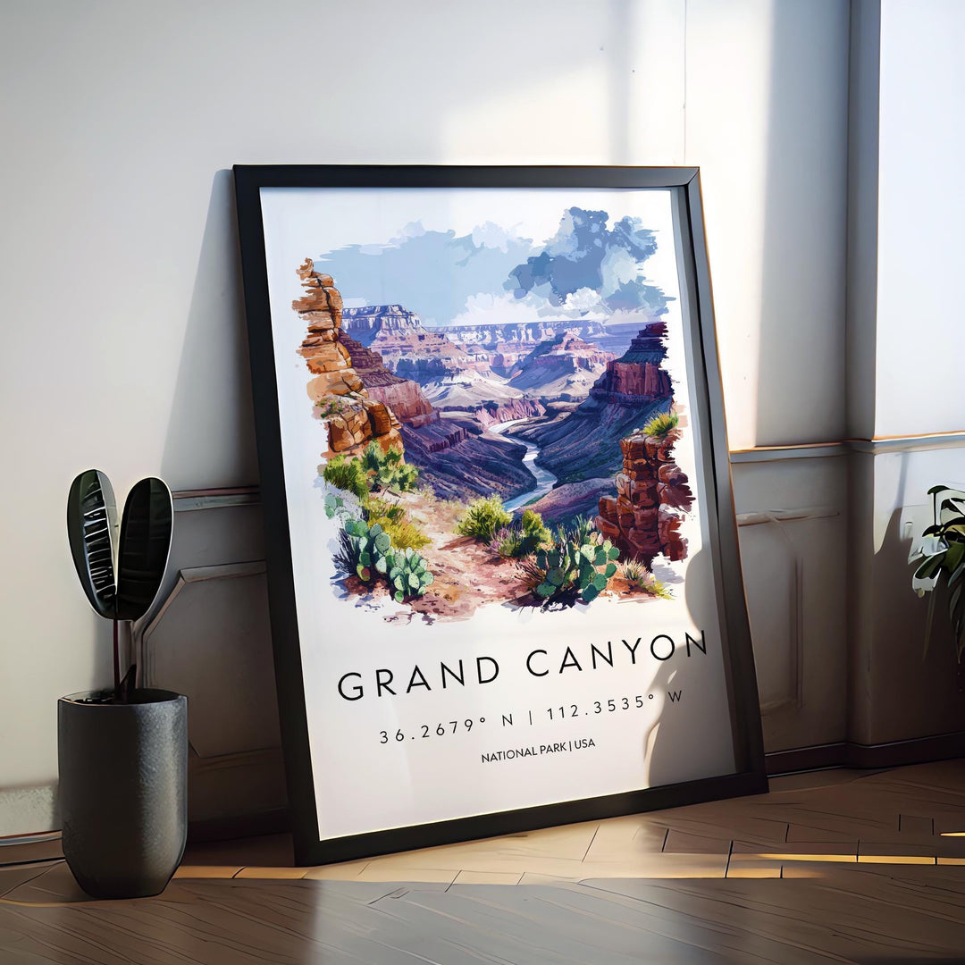 Grand Canyon Watercolor Poster Grand Canyon Travel Print Arizona Wall Art Grand Canyon Decor Southwest Landscape Nature Scene Print