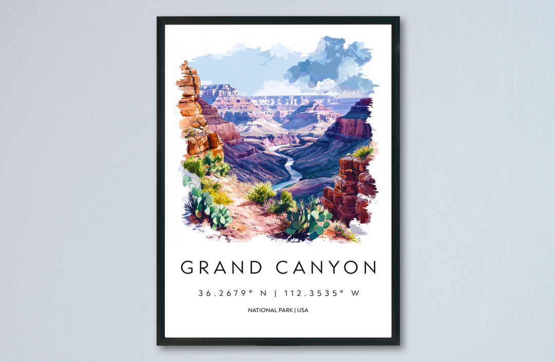 Grand Canyon Watercolor Poster Grand Canyon Travel Print Arizona Wall Art Grand Canyon Decor Southwest Landscape Nature Scene Print