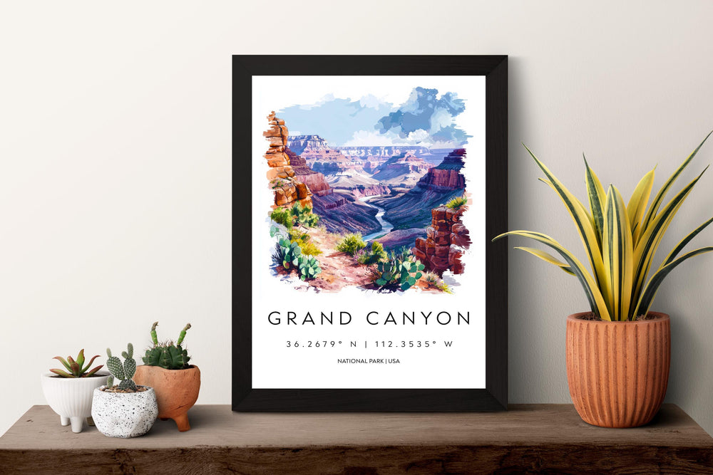 Grand Canyon Watercolor Poster Grand Canyon Travel Print Arizona Wall Art Grand Canyon Decor Southwest Landscape Nature Scene Print