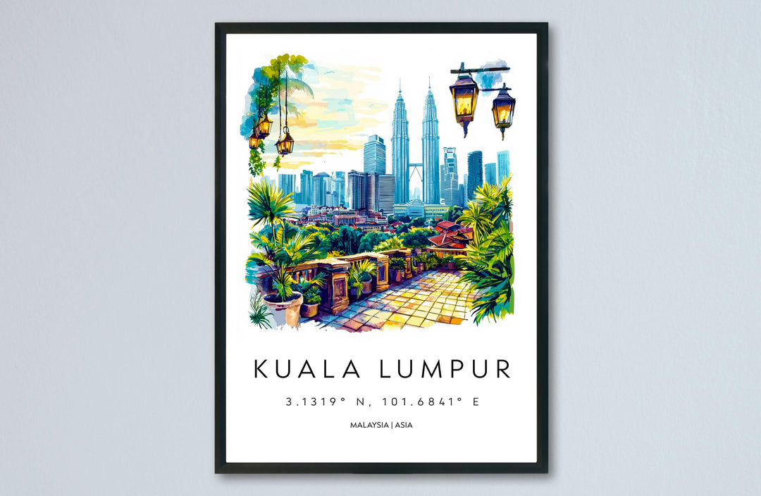 Kuala Lumpur Watercolor Poster Kuala Lumpur Travel Print KL Wall Art KL Cityscape Painting Kuala Lumpur Souvenir Malaysia Decor