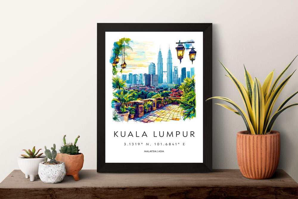Kuala Lumpur Watercolor Poster Kuala Lumpur Travel Print KL Wall Art KL Cityscape Painting Kuala Lumpur Souvenir Malaysia Decor