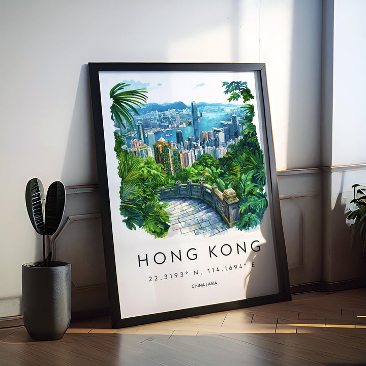 Hong Kong Watercolor Poster Hong Kong Travel Print Hong Kong Wall Art Hong Kong Cityscape Painting Hong Kong Souvenir Decor