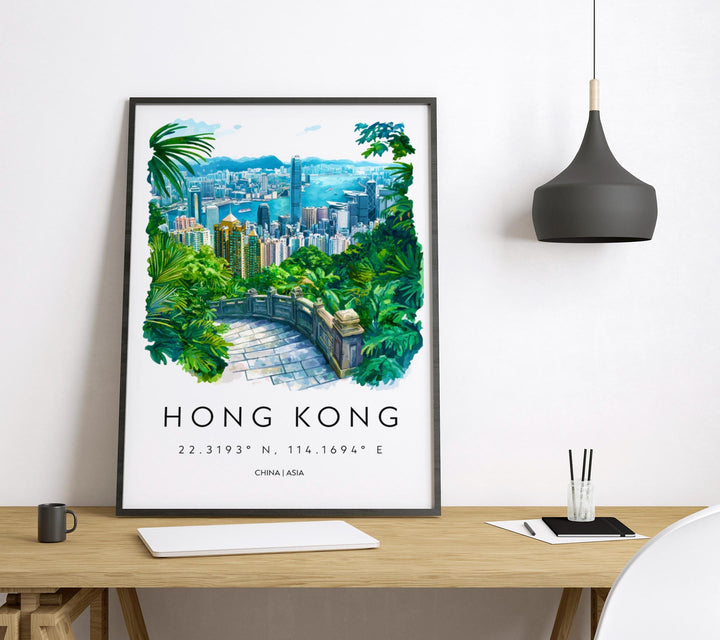 Hong Kong Watercolor Poster Hong Kong Travel Print Hong Kong Wall Art Hong Kong Cityscape Painting Hong Kong Souvenir Decor