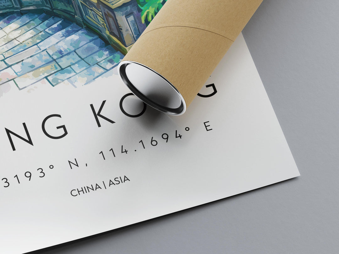 Hong Kong Watercolor Poster Hong Kong Travel Print Hong Kong Wall Art Hong Kong Cityscape Painting Hong Kong Souvenir Decor