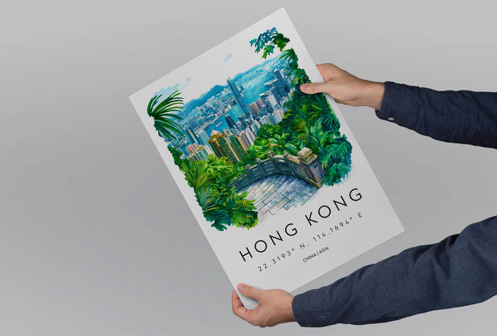 Hong Kong Watercolor Poster Hong Kong Travel Print Hong Kong Wall Art Hong Kong Cityscape Painting Hong Kong Souvenir Decor