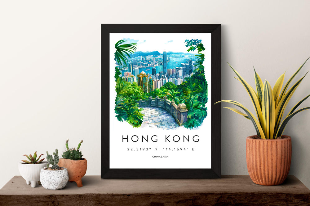 Hong Kong Watercolor Poster Hong Kong Travel Print Hong Kong Wall Art Hong Kong Cityscape Painting Hong Kong Souvenir Decor