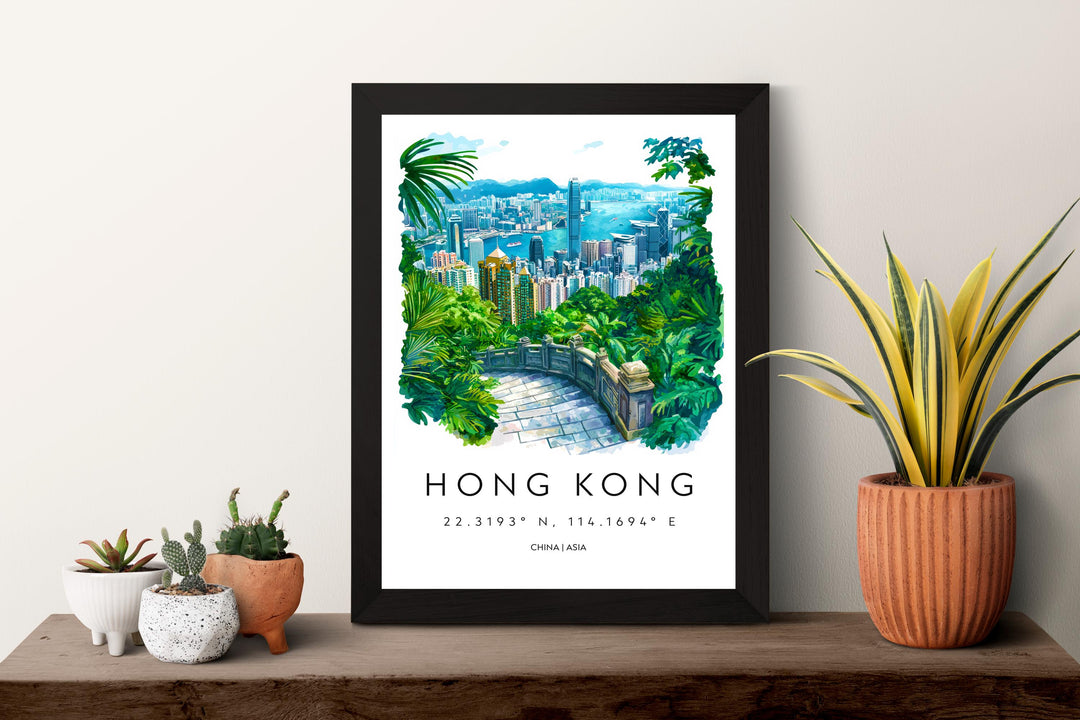 Hong Kong Watercolor Poster Hong Kong Travel Print Hong Kong Wall Art Hong Kong Cityscape Painting Hong Kong Souvenir Decor