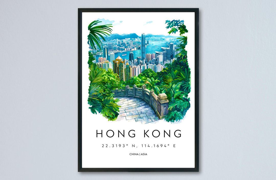 Hong Kong Watercolor Poster Hong Kong Travel Print Hong Kong Wall Art Hong Kong Cityscape Painting Hong Kong Souvenir Decor
