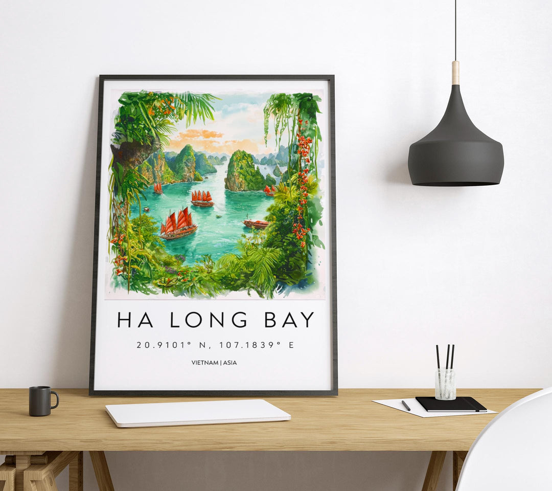 Ha Long Bay Watercolor Poster Ha Long Bay Travel Print Ha Long Bay Wall Art Vietnam Landscape Painting Ha Long Souvenir Decor