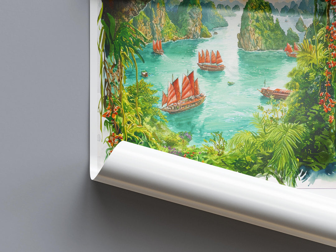 Ha Long Bay Watercolor Poster Ha Long Bay Travel Print Ha Long Bay Wall Art Vietnam Landscape Painting Ha Long Souvenir Decor