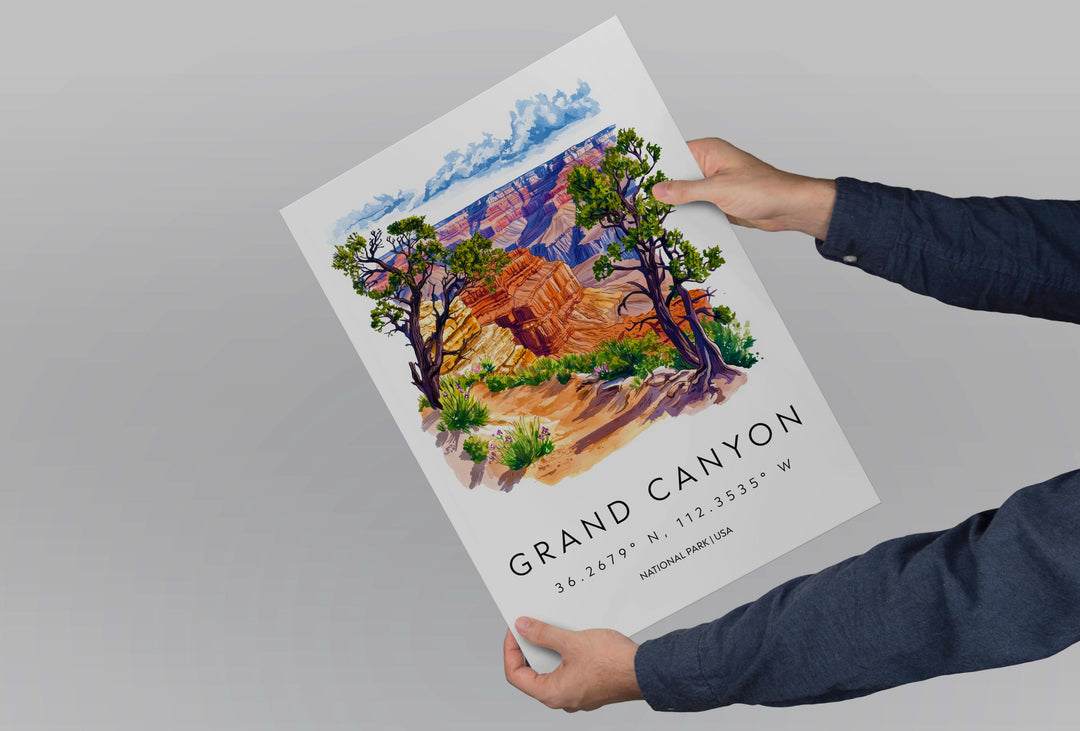 Grand Canyon Watercolor Poster Grand Canyon Travel Print Grand Canyon Wall Art Grand Canyon Painting USA Landscape Decor