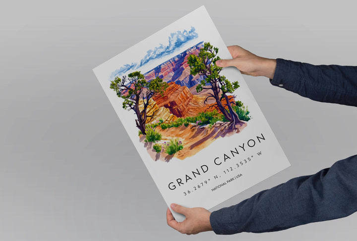 Grand Canyon Watercolor Poster Grand Canyon Travel Print Grand Canyon Wall Art Grand Canyon Painting USA Landscape Decor