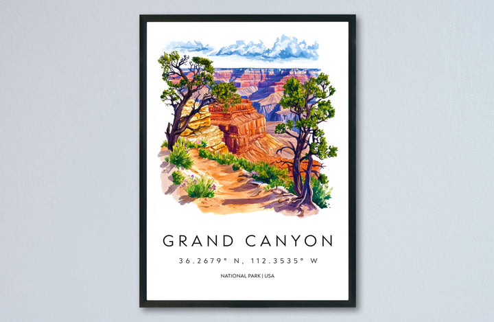 Grand Canyon Watercolor Poster Grand Canyon Travel Print Grand Canyon Wall Art Grand Canyon Painting USA Landscape Decor