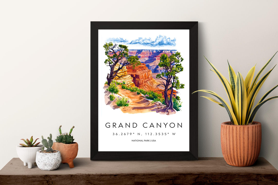 Grand Canyon Watercolor Poster Grand Canyon Travel Print Grand Canyon Wall Art Grand Canyon Painting USA Landscape Decor