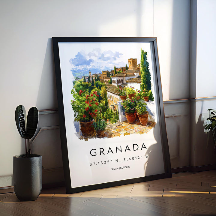 Granada Watercolor Poster Granada Travel Print Granada Wall Art Granada Cityscape Painting Granada Souvenir Spain Decor