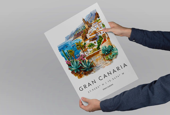 Gran Canaria Watercolor Poster Gran Canaria Travel Print Gran Canaria Wall Art Island Painting Gran Canaria Souvenir Decor