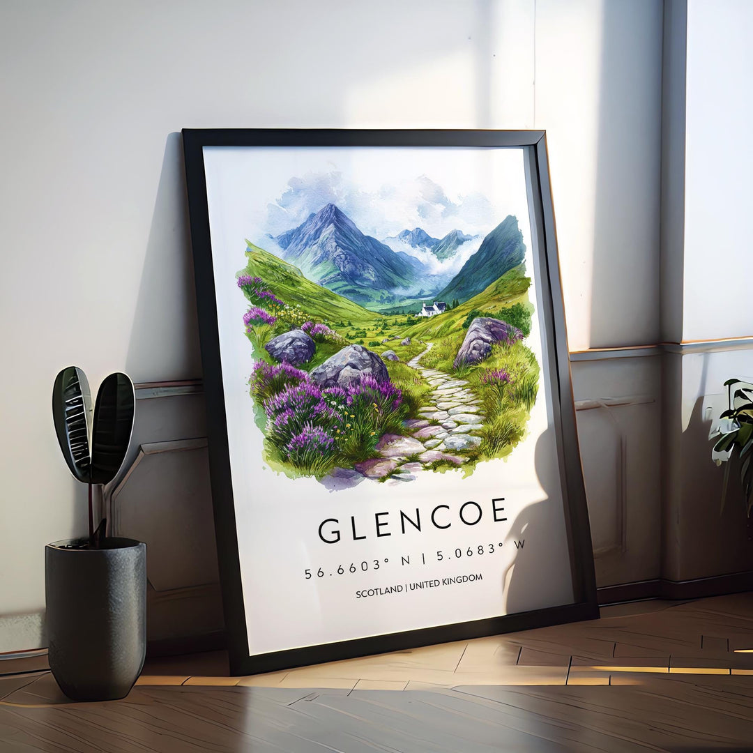 Glencoe Watercolor Poster Glencoe Travel Print Glencoe Wall Art Glencoe Landscape Painting Glencoe Souvenir Scotland Decor