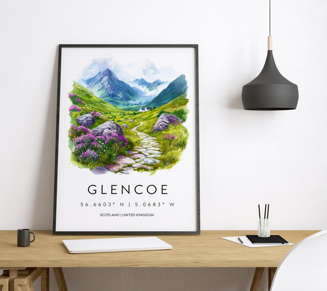 Glencoe Watercolor Poster Glencoe Travel Print Glencoe Wall Art Glencoe Landscape Painting Glencoe Souvenir Scotland Decor