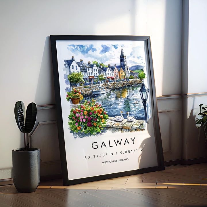 Galway Watercolor Poster Galway Travel Print Galway Wall Art Galway Cityscape Painting Galway Souvenir Ireland Decor