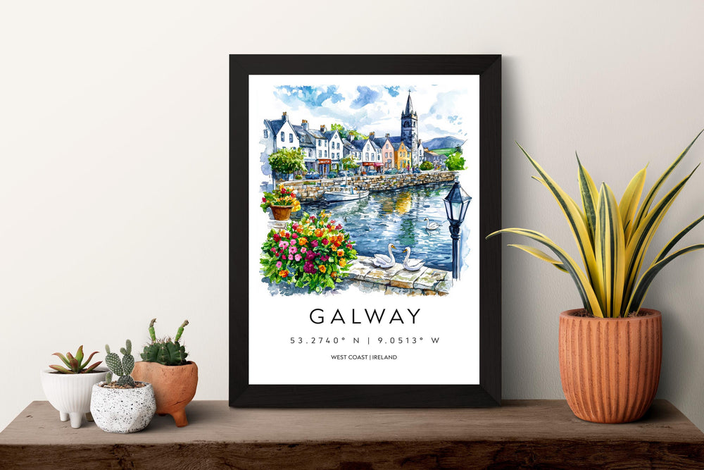 Galway Watercolor Poster Galway Travel Print Galway Wall Art Galway Cityscape Painting Galway Souvenir Ireland Decor