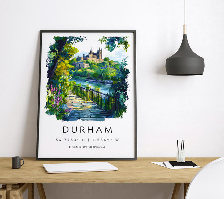 Durham Watercolor Poster Durham Travel Print Durham Wall Art Durham City Painting Durham Cathedral Souvenir UK Decor