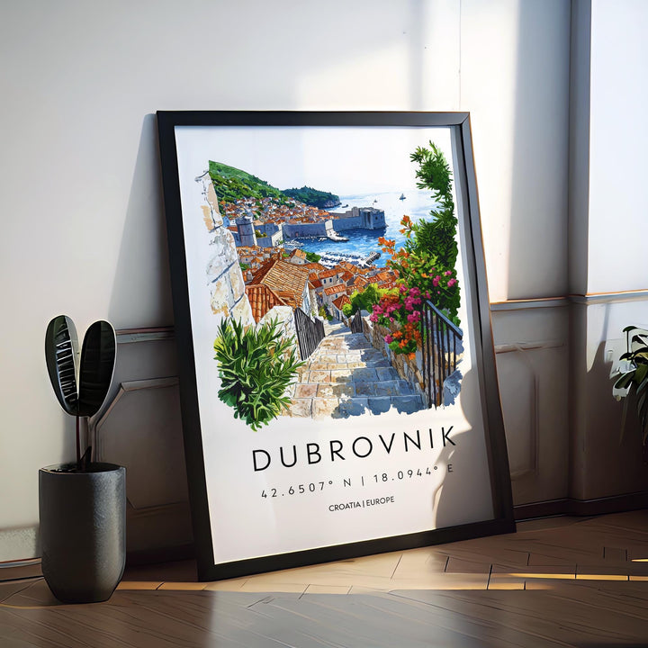 Dubrovnik Watercolor Poster Dubrovnik Travel Print Dubrovnik Wall Art Dubrovnik Painting Croatia Souvenir Coastal Decor
