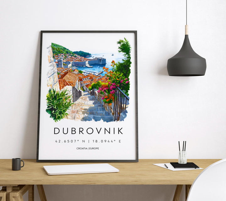Dubrovnik Watercolor Poster Dubrovnik Travel Print Dubrovnik Wall Art Dubrovnik Painting Croatia Souvenir Coastal Decor
