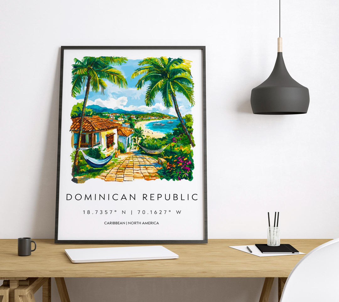 Dominican Republic Watercolor Poster Caribbean Travel Print Island Wall Art Dominican Landscape Painting Beach Souvenir Decor