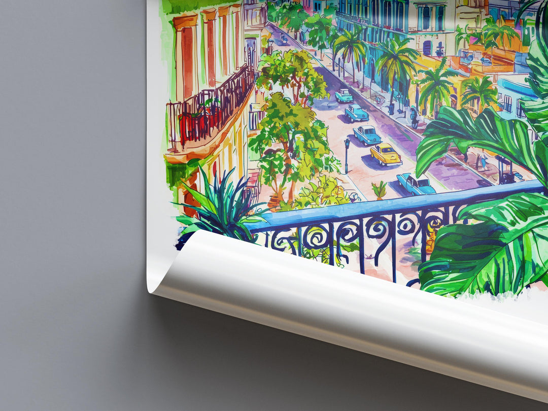 Cuba Watercolor Poster Cuba Travel Print Cuba Wall Art Havana Cityscape Painting Cuba Souvenir Caribbean Island Decor