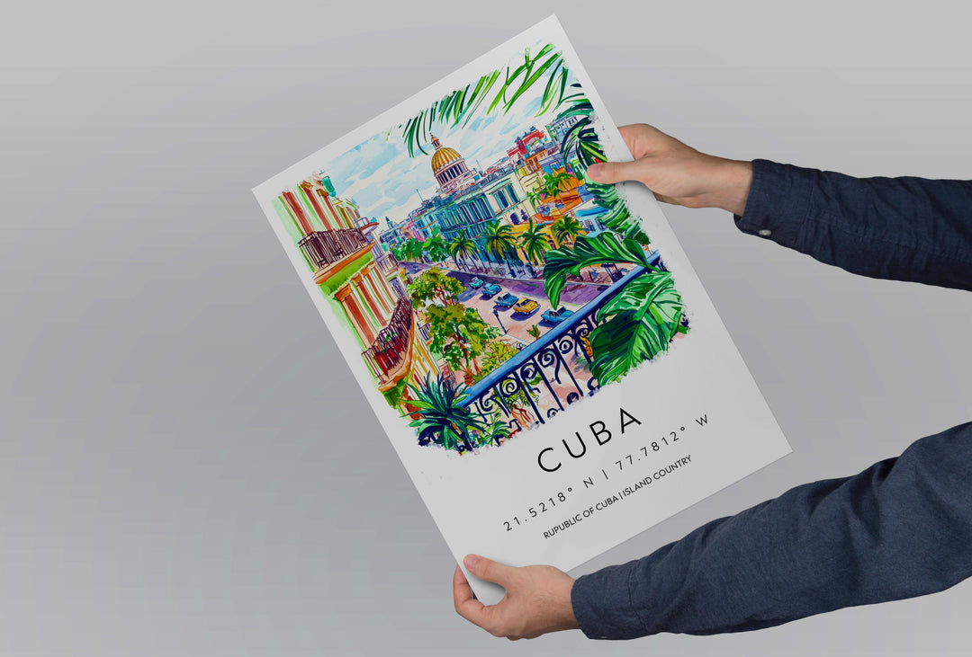 Cuba Watercolor Poster Cuba Travel Print Cuba Wall Art Havana Cityscape Painting Cuba Souvenir Caribbean Island Decor