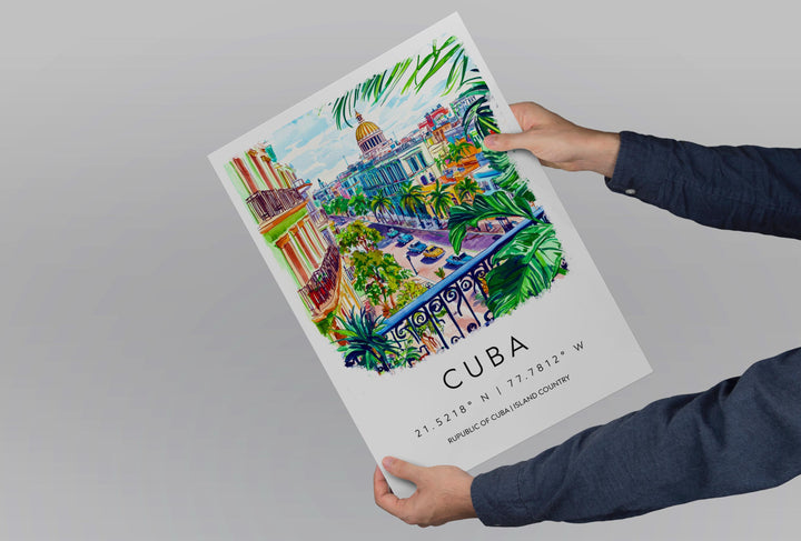 Cuba Watercolor Poster Cuba Travel Print Cuba Wall Art Havana Cityscape Painting Cuba Souvenir Caribbean Island Decor