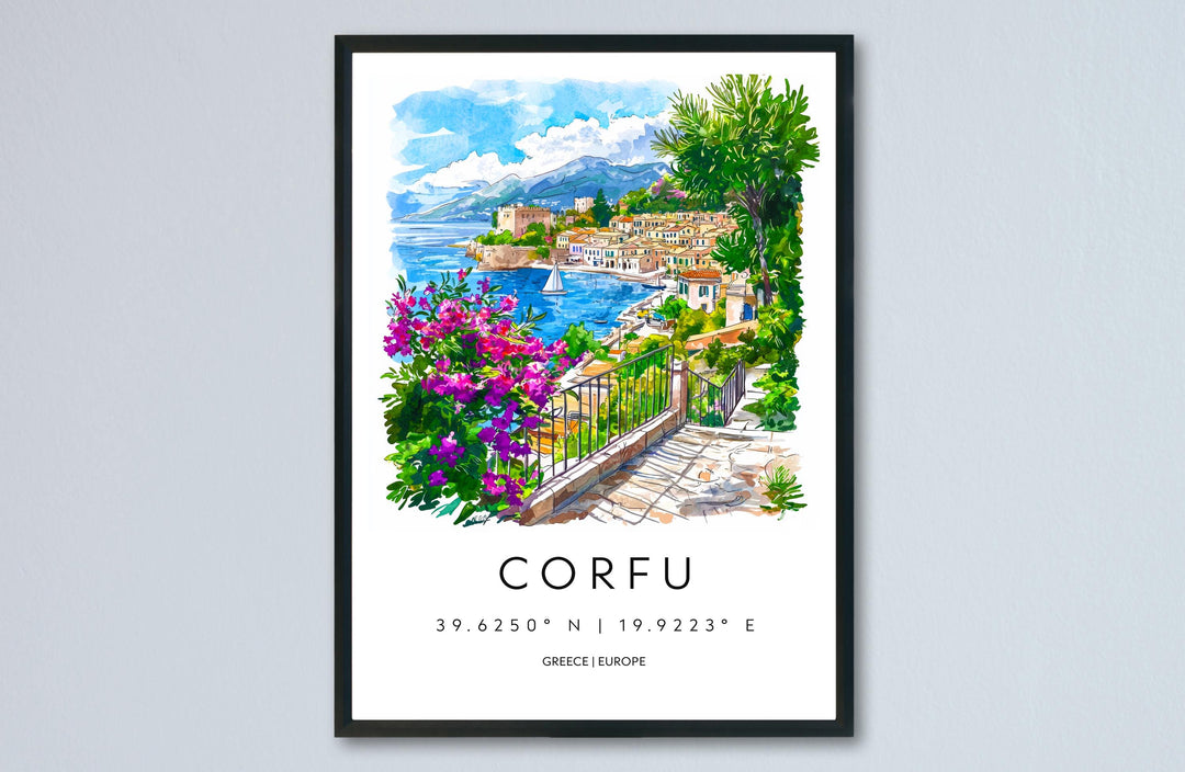 Corfu Watercolor Poster Corfu Travel Print Corfu Wall Art Corfu Landscape Painting Corfu Souvenir Greek Island Decor