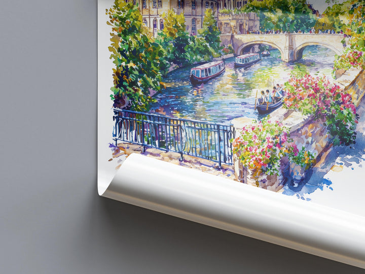 Cambridge Watercolor Poster Cambridge Travel Print Cambridge Wall Art Cambridge Painting UK University Town Decor