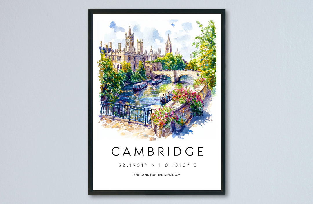 Cambridge Watercolor Poster Cambridge Travel Print Cambridge Wall Art Cambridge Painting UK University Town Decor