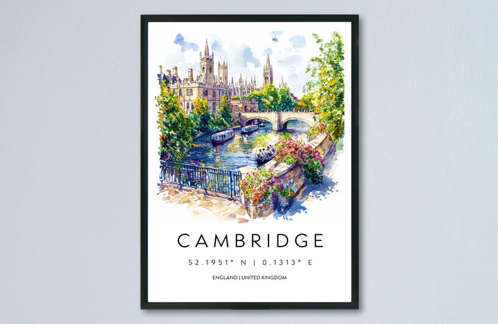 Cambridge Watercolor Poster Cambridge Travel Print Cambridge Wall Art Cambridge Painting UK University Town Decor