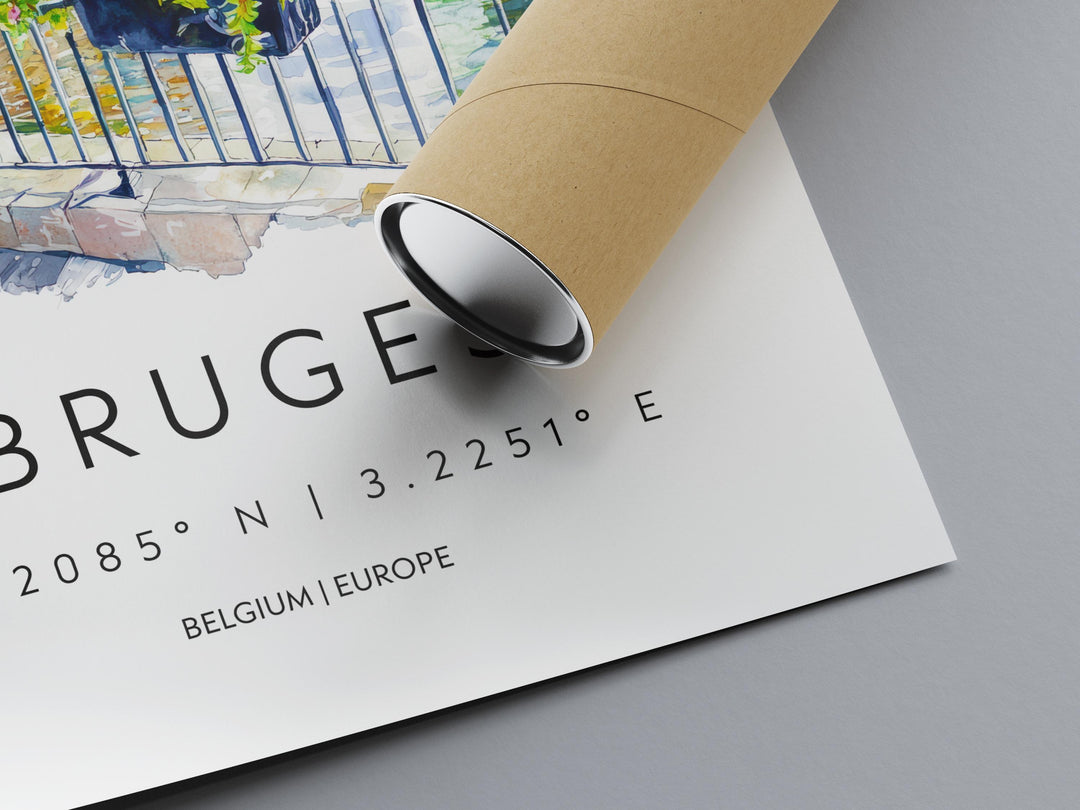 Bruges Watercolor Poster Bruges Travel Print Bruges Wall Art Bruges Cityscape Painting Bruges Souvenir Belgium Decor