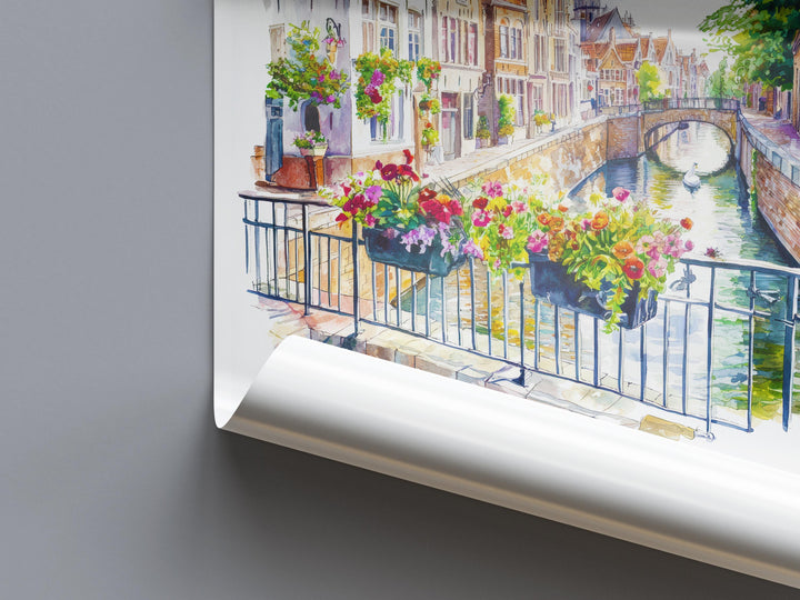 Bruges Watercolor Poster Bruges Travel Print Bruges Wall Art Bruges Cityscape Painting Bruges Souvenir Belgium Decor