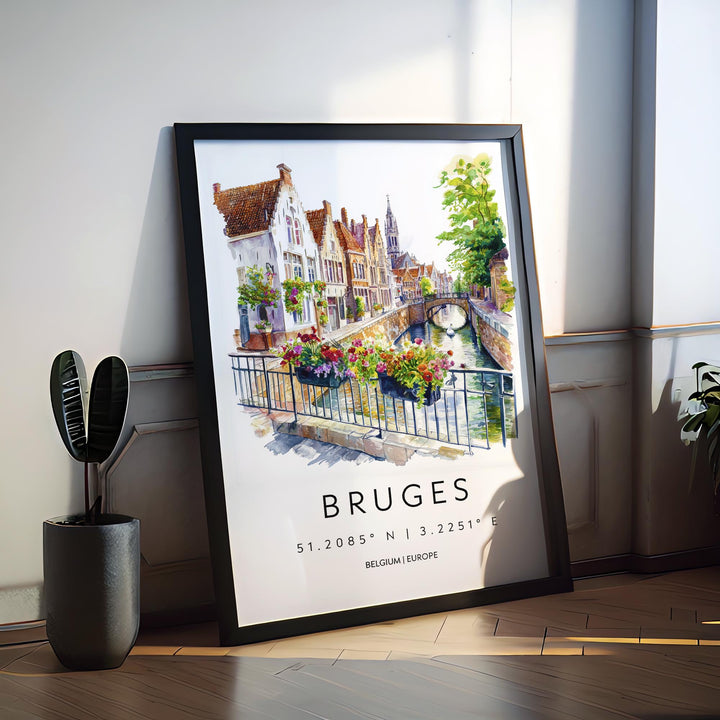 Bruges Watercolor Poster Bruges Travel Print Bruges Wall Art Bruges Cityscape Painting Bruges Souvenir Belgium Decor