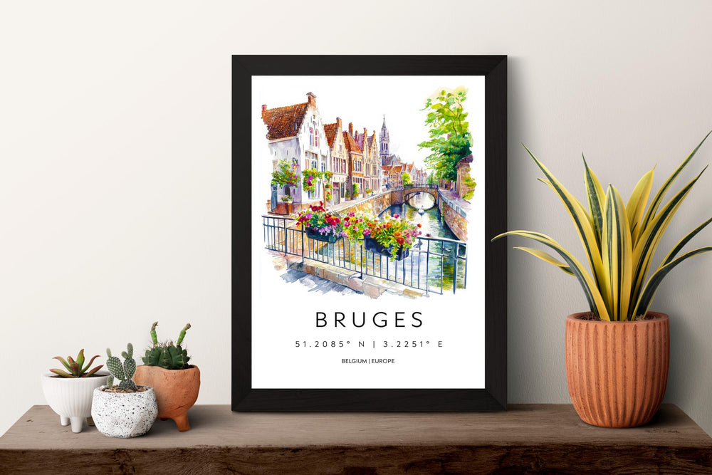 Bruges Watercolor Poster Bruges Travel Print Bruges Wall Art Bruges Cityscape Painting Bruges Souvenir Belgium Decor