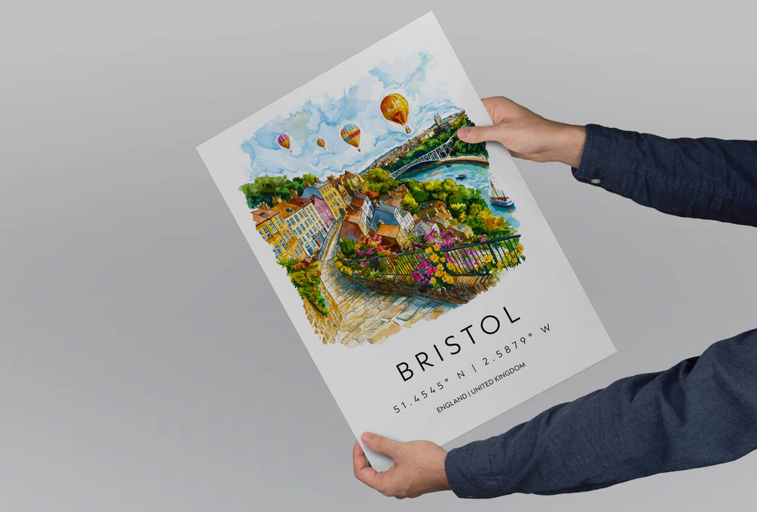 Bristol Watercolor Poster Bristol Travel Print Bristol Wall Art Bristol Cityscape Painting Bristol Souvenir UK Decor