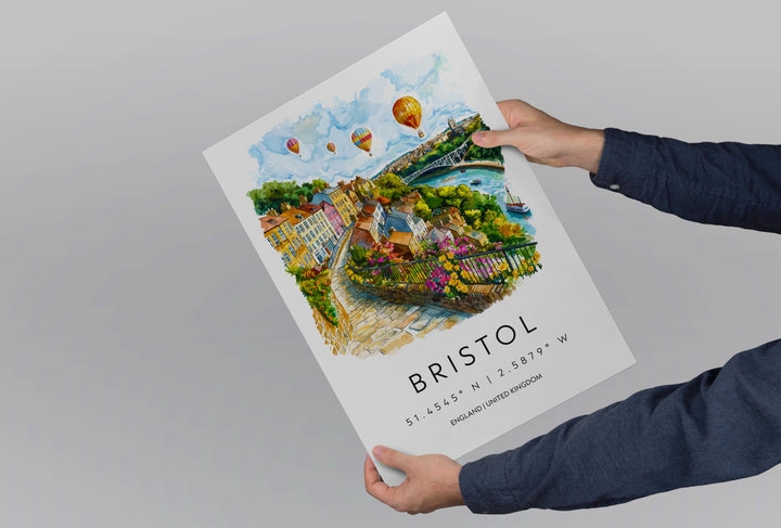 Bristol Watercolor Poster Bristol Travel Print Bristol Wall Art Bristol Cityscape Painting Bristol Souvenir UK Decor