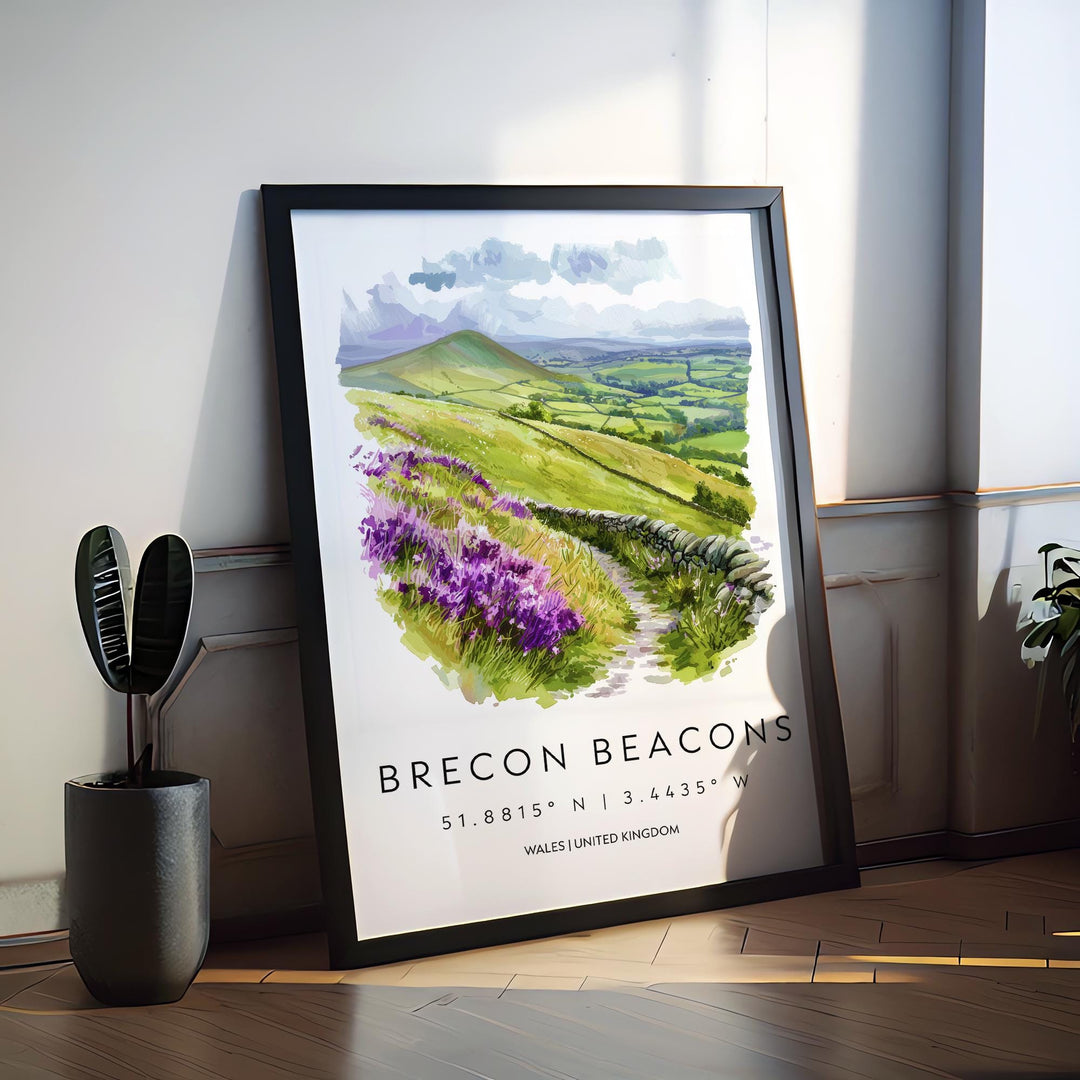 Brecon Beacons Watercolor Poster Brecon Beacons Travel Print Brecon Beacons Wall Art Wales Landscape Painting Decor